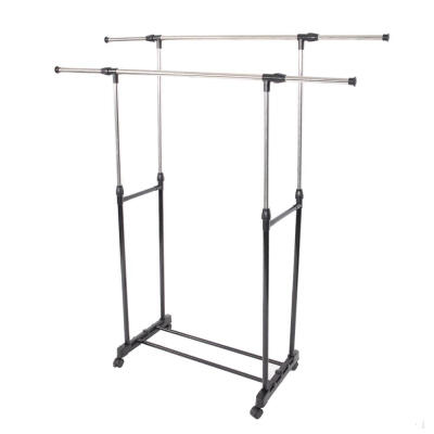 

Double Rail Rolling Garment Rack Adjustable Clothes Drying Hanger Laundry Rack