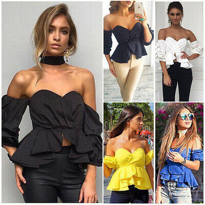 

Fashion Women Sexy Off Shoulder Crop Tops Summer Loose Shirts T-shirt Blouse