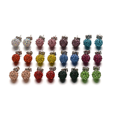 

Polymer Clay Rhinestone Ball Stud Earrings with Stainless Steel Stud Earring Findings Stainless Steel Color Mixed Color 10mm