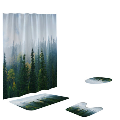 

Toponeto 4PCS Non Slip Toilet Polyester Cover Mat Set Bathroom Shower Curtain
