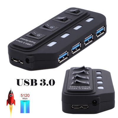 

USB 30 Hub 4 Port OnOff Switches AC Power Adapter Cable for PC Laptop