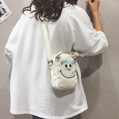 

Funny small bag female 2019 new ins Japanese Harajuku canvas bag wild cute girl slung shoulder bag