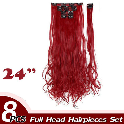 

Curly Full Head Clip Synthetic in Hair Extensions 8 Piece 18 Clips Hairpiece Long Wave for Women