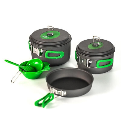 

10Pcs Outdoor Pots Pans Camping Cooking Cookware Set Kit Tableware With Spoons Spatula Bowls