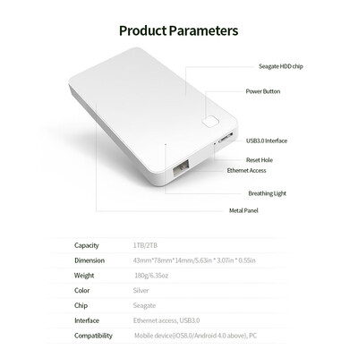 

NEWQ 1TB External Hard Drive Disk with WiFi USB30 Router Ethernet Metal Shell HDD Black
