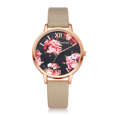 

Unique Womens Watches Flower PatternThin Scale Silver Dial Ladies Quartz Wristwatch Leather Clock Fashion Relogio Feminino