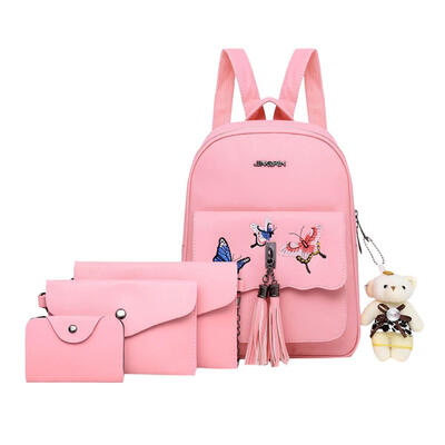 

4pcsset Fashion Women Butterfly Print Preppy Backpack Clutch Shoulder Bag