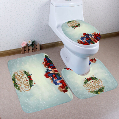 

〖Follure〗3PCS Christmas Bathroom Non-Slip Pedestal Rug Lid Toilet Cover Bath Mat Set