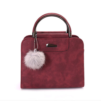 

Fashion Women Plush Ball Faux Leather Shoulder Bag Tote Purse Crossbody Handbag