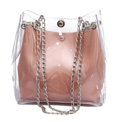 

Women Transparent Bucket Bag PVC Clear Small Tote Messenger Bags Lady Holographic Shoulder Bags Female Sac A Main T30