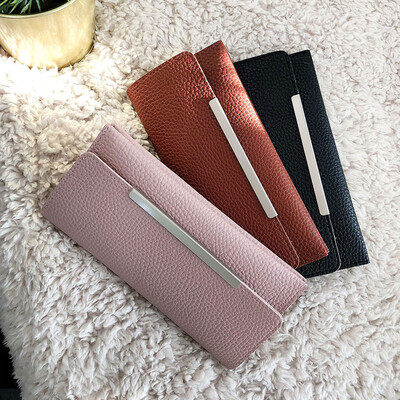 

Korean version of the 2017 new simple tide womens bag lychee pattern metal clip side long wallet wild fashion clutch ba
