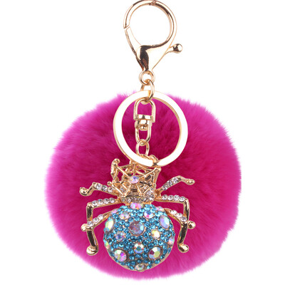 

Keychain alloy studded spider hanging bag mobile phone accessories cute animal rex rabbit hair car pendant