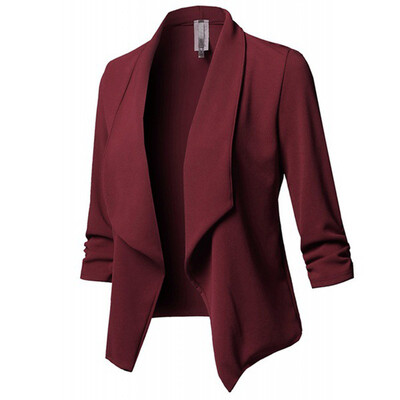 

Womens Plus Size 34 Sleeve Coats Open Front Solid Slim Business Casual Blazer