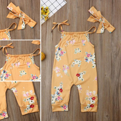 

UK Infant Baby Girl Floral Romper Bodysuit Jumpsuit Outfits Clothes Headband Set