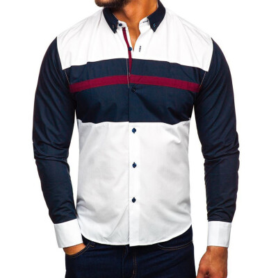 

Toponeto Fashion Mens Long Sleeve Patchwork Button Large Size Casual Top Blouse Shirts