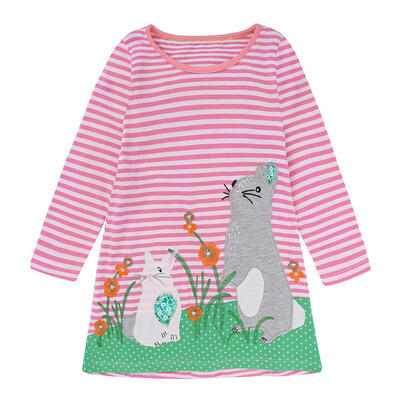 

Autumn Cotton Fashion Sweet Kids Dress Cute Rabbit Infant O-Neck Clothing
