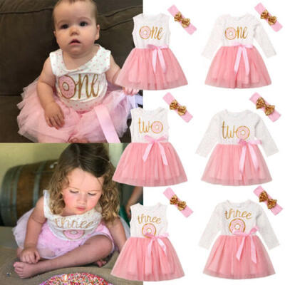 

US Newborn Baby Girl My 1st2st3st Birthday Donut Tutu Tulle Skirt 2PCS Outfit