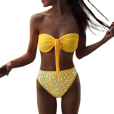 

Roseonmyhand Women Hot Drilling Sequin Beach Swimwear Push Up Bra Bikini Set Bathing Swimsuit