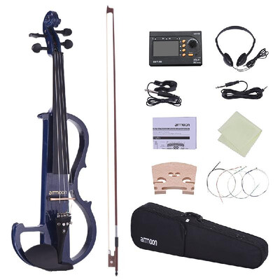 

ammoon Full Size 44 Solid Wood Electric Silent Violin Fiddle Style-2 Ebony Fingerboard Pegs Chin Rest Tailpiece with Bow Hard Cas