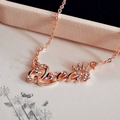 

1PC Rose Golden Necklace Women Letter Queen Girls Crystal Rhinestone Silver Adjustable Female Jewelry Accessories Bijoux