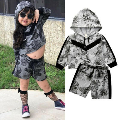 

US Toddler Kid Baby Girls Long Sleeve Hooded Tops Shorts Pants Tracksuit Clothes