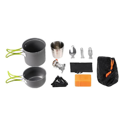 

Outdoor Camping Cookware 8 Piece Pot Stove Set Backpacking Cooking Picnic Camping Cookware Tableware Kit with Folding Spoon Fork C
