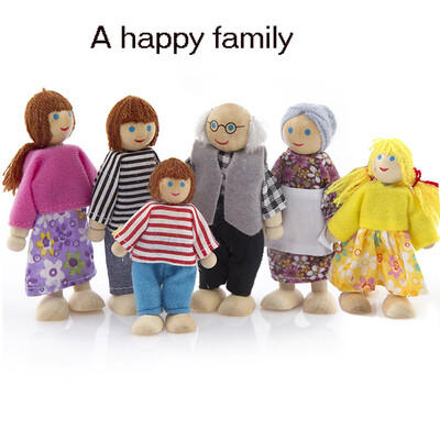 

6PCS Wooden Furniture Dolls House Family Miniature Set Doll Toy For Kid Child