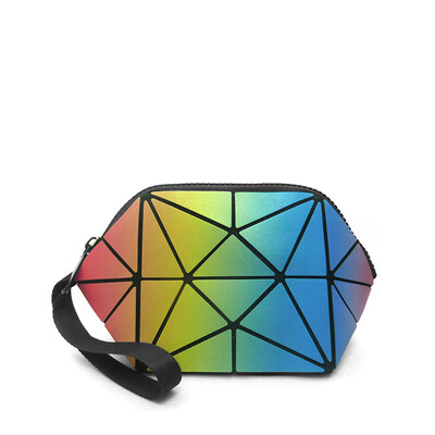 

LOVEVOOK women makeup bags PU leather small clutch female with short strap cosmetic bag for travel geometric bag luminous color