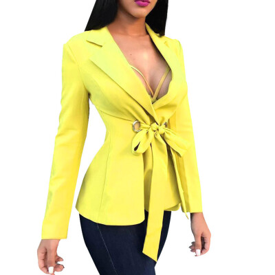 

Toponeto Fashion Women Long Sleeve Sexy V Neck Bandage Blazer Elegant Slim Suit Coat