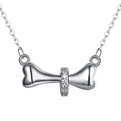 

Dog Bone Shape Women Necklace Crystal Silver Plated Couple Key Chain Necklace