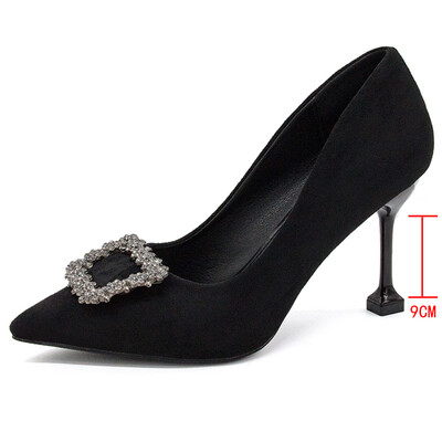 

Water-drilling square-button high-heeled shoes fine&spring black&fresh cat&single-shoe womens tide