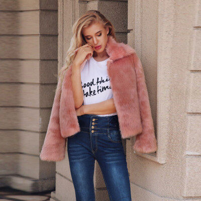 

Roseonmyhand Women Coat Lapel Collar Faux Fur Coat Warm Winter Coat Overcoat Outercoat