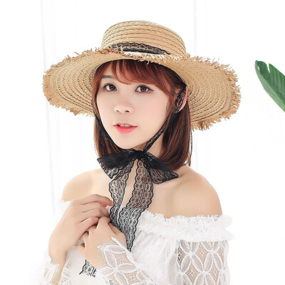 

South Koreas new lace lace straw hat women summer pure sunscreen sunshade hat holiday folding beach hat