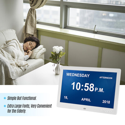 

Andoer 10 Inch 1024600 IPS Digital Clock Alarm Clock Calendar & Photo Frame with 24G Ultra-sensitive Remote Control Large Subtit