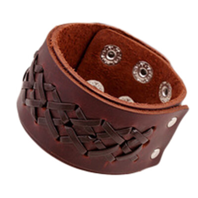 

Simple Retro Punk Style Brown Wide Cowhide Men Bracelet Unisex Pair Jewellery
