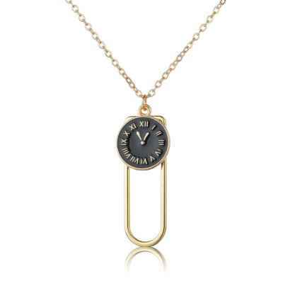 

New Women Trendy Pendant Necklace Round Clock On Hallow Strip Pendants&Necklaces Female Handmade Wedding Jewelry Necklace