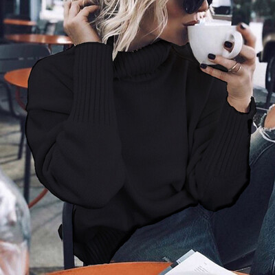 

Women Winter Turtleneck Sweater Warm Long Sleeve Solid Tops Casual Outwear Loose