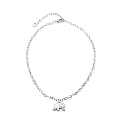 

Trendy Stainless Steel Necklace For Women Silver Color Beads Chain Flower Elephant Pendant Necklace Engagement Jewelry Chokers