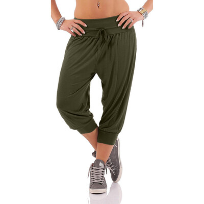 

Tailored Women Solid Threaded Trousers with Loose Bandwidth Carf-Length Sport Pants