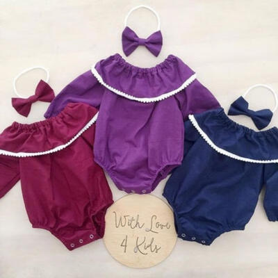 

Newborn Baby Girl Long Sleeve Floral RomperHeadband Casual Clothes Set