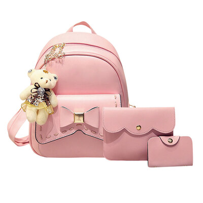 

3pcs Women PU Leather Bowknot Backpack School Bag Crossbody Bag Card Holder