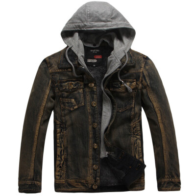 

Gobestart Mens Autumn Winter Casual Hooded Wash Distressed Denim Jacket Coat Top Blouse