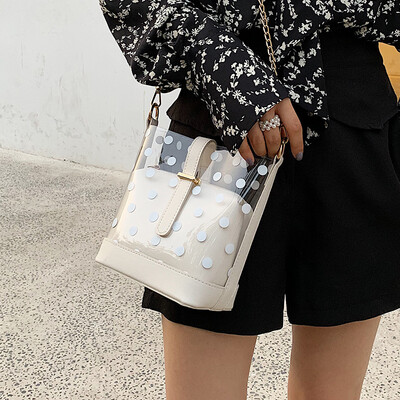 

Female bag 2019 new summer small fresh bucket bag fashion transparent package ins super fire foreign gas chain Messenger bag