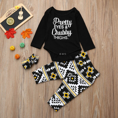 

Newborn Infant Baby Boy Girl Letter Romper TopsGeometrical Pants Clothes Set