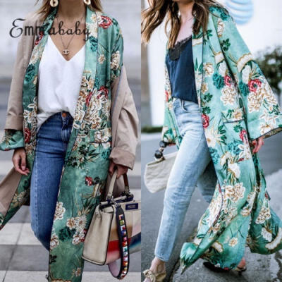 

New Women Floral Loose Kimono Cardigan Boho Chiffon Coat Jacket Blouse