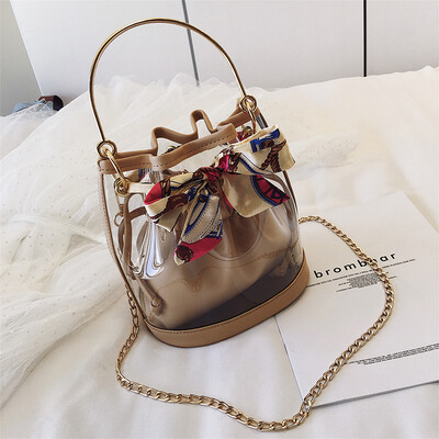 

Transparent jelly bag female 2019 new ins super fire summer mini bucket bag chic chain slung small bag
