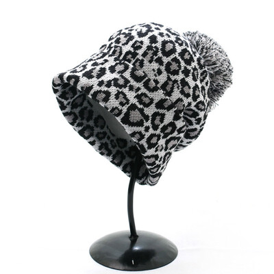 

Leopard Print Knit Beanie Pom Cap Warm Winter Skull Hat Ski Fashion Unisex New