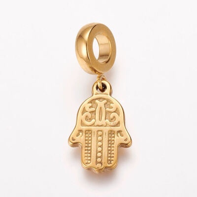 

304 Stainless Steel European Dangle Beads Large Hole Pendants Hamsa HandHand of FatimaHand of Miriam Antique Golden 28mm