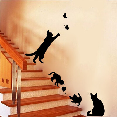 

Wall sticker Vinyl Mural PVC Wall Sticker Cat Play Letter Coffee Removable Decal fashion sticker for Home Decor