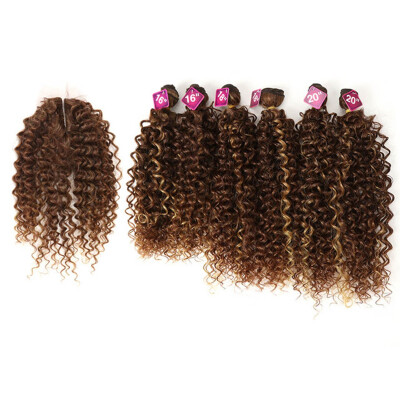 

Noble Synthetic Hair Weave 16-20 inch 7Pieceslot Afro Kinky Curly Hair Bundles With Closure African lace For Women hair Extensi